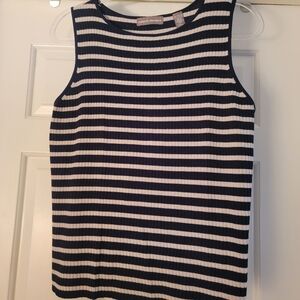 Valerie Stevens Sleeveless Striped Knit Top - Large - Navy and Tan Stripes - EUC
